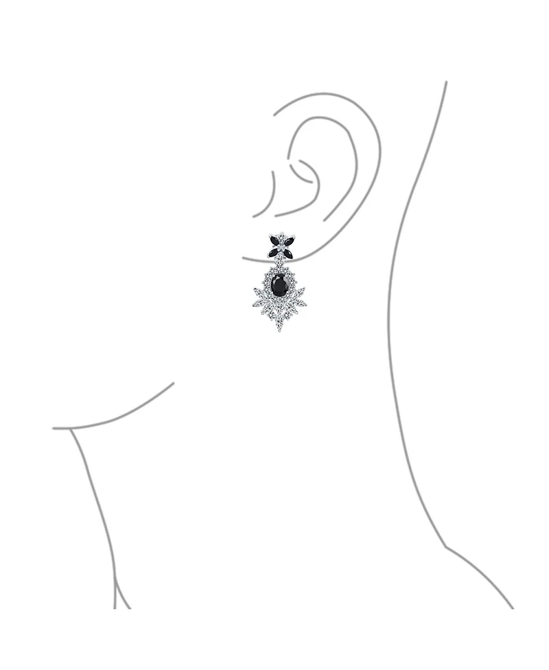 Bling Jewelry Cocktail Leaf Motif Cubic Zirconia Black White Blue Cz Chandelier Clip-On Earrings