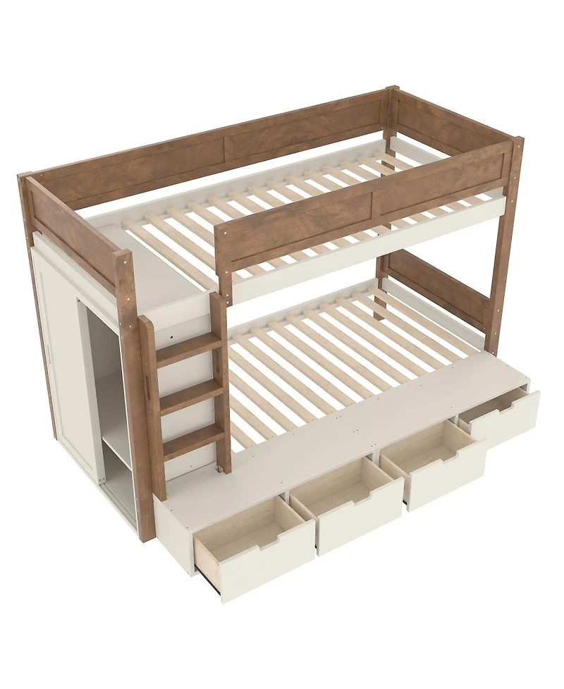 Streamdale Furniture Twin over Twin/Twin Xl over Full Bunk Bed with Storage & Wardrobe