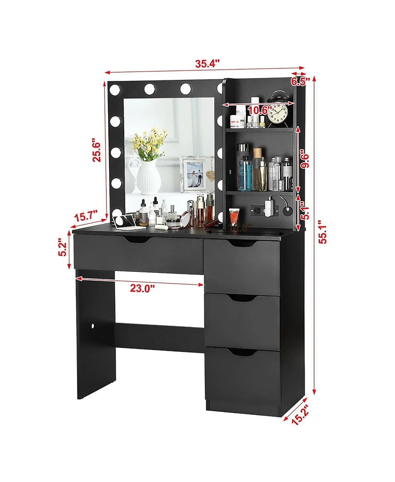 gaomon Makeup Vanity with Lights and Power Outlet, 36" Makeup Table with Lighted Mirror