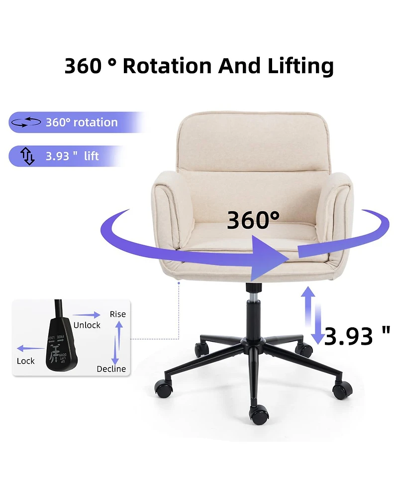 Streamdale Furniture Criss Cross Beige Cloth Swivel Desk Chair with Adjustable Armrests & Wheels