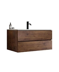 Streamdale Furniture 36" Walnut Wall-Mount Vanity w/ Ceramic Sink