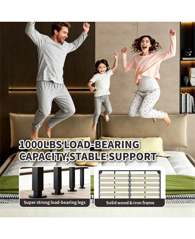 Streamdale Furniture King Size Cloud Bed Frame with Oversized Padded Movable Headboard