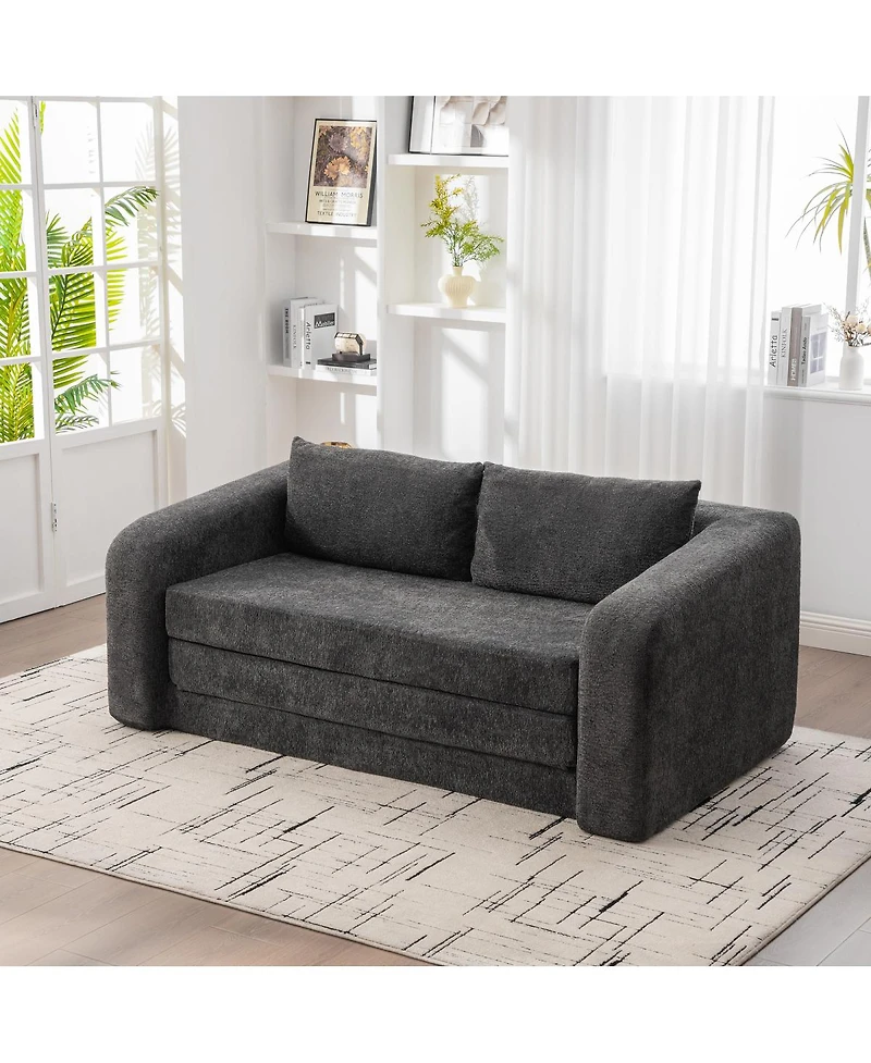 Streamdale Furniture71" 2-in-1 Pull Out Loveseat Sofa Bed with Pillows, Convertible Cloud Mattress