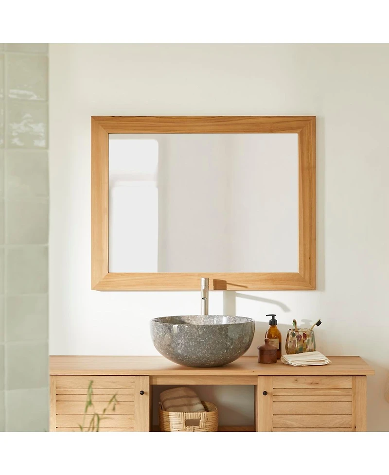 Tikamoon Solid Teak Wood Mirror 90x70 Wall Hanging Bathroom Living Room