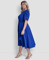 Dkny Plus Short-Sleeve Jewel Neck Flared Maxi Dress