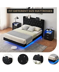 gaomon Modern Full Floating Bed Frame Rgb Led Lights Upholstered Storage Headboard Noise Free No Box Spring