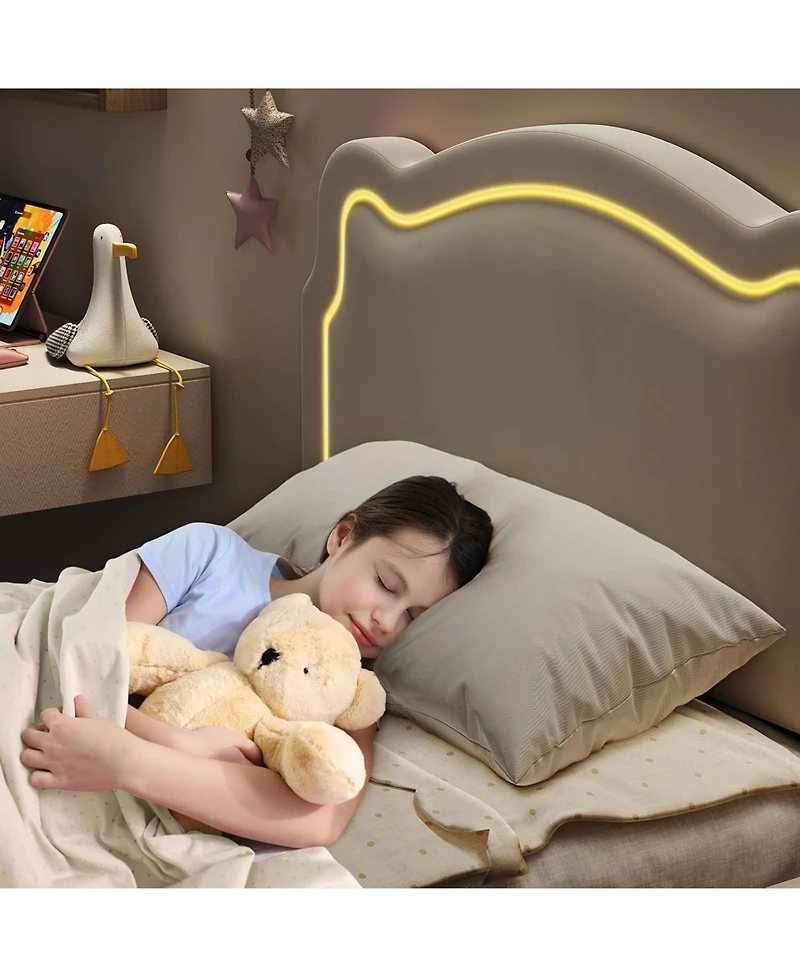 gaomon Twin Velvet Bed Frame Led Headboard Platform For Kids Wooden Slats No Box Spring With Drawer