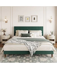 gaomon Corduroy Upholstered Bed Frame with Headboard Low Profile Modern Platform Wooden Slats No Box Spring Needed