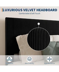 gaomon King Bed Frame with Headboard Corduroy Upholstered Platform Wood Slats No Box Spring Needed Noise Free Easy Assembly