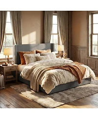gaomon Queen Bed Frame with Storage Drawers Corduroy Upholstery Wingback Tufted Headboard No Box Spring Needed