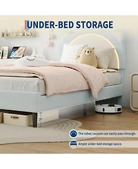 gaomon Twin Xl Bed Frame Upholstered Platform for Kids Adjustable Headboard Led Light Wood Slats No Box Spring