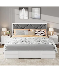 gaomon Full Size Upholstered Bed Frame Wooden Platform Upholstered Headboard Wood Slats No Box Spring Easy Assembly