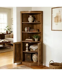 Tribesigns 5-Tier Corner Cabinet, 66.9-Inch Tall Storage Cabinet with Fluted Doors & Open Shelves