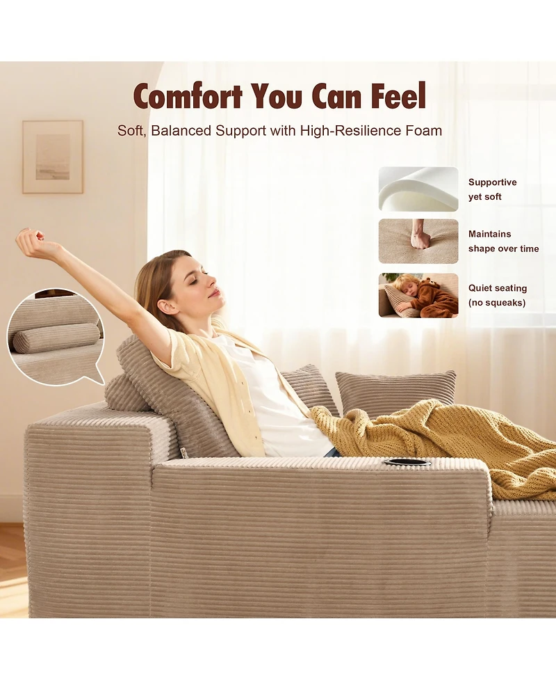Xizzi Chaise Lounge Chair, Oversized Corduroy Upholstered Boneless Sofa Bed, Deep Seat Sleeper Cloud Couch for Living Room, No Assembly Required