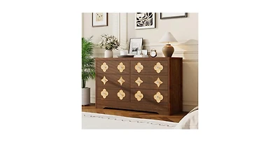 gaomon 6 Drawer Dresser for Bedroom, 47.2'' Wide Dresser, Boho Chest of Drawers, Wooden Chest with Clothes Storage Cabinet