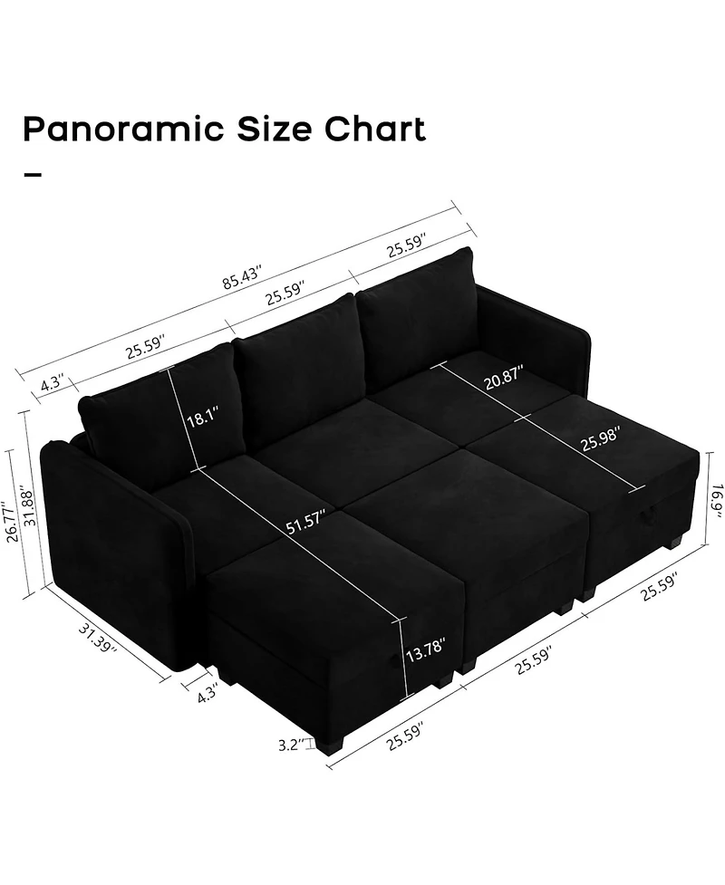 gaomon Modular Sectional Sofa with Large Storage Three Seat Couch with Three Ottomans U Shaped Velvet Upholstery Modular Living Room