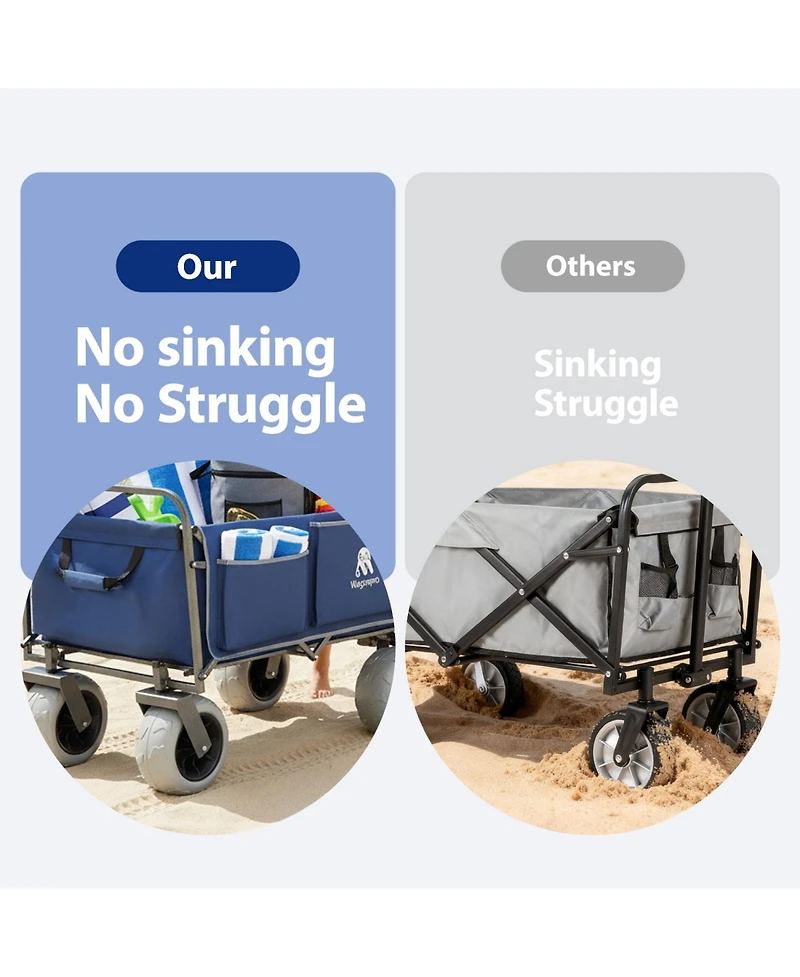 Rainsken Folding Beach Wagon - All Terrain Steel Frame Utility Cart with Unique Strapping System for Beach, Sports and Garden