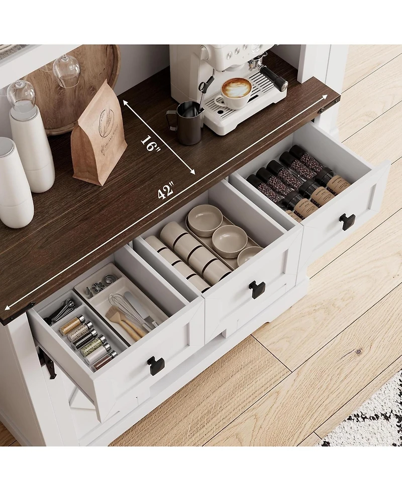 gaomon 72 Inch Farmhouse Bar Cabinet with Sliding Barn Door and Wine Rack