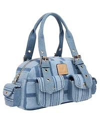 True Religion Multi Stripe Soft Satchel – Mini Handbag with Utility Pockets