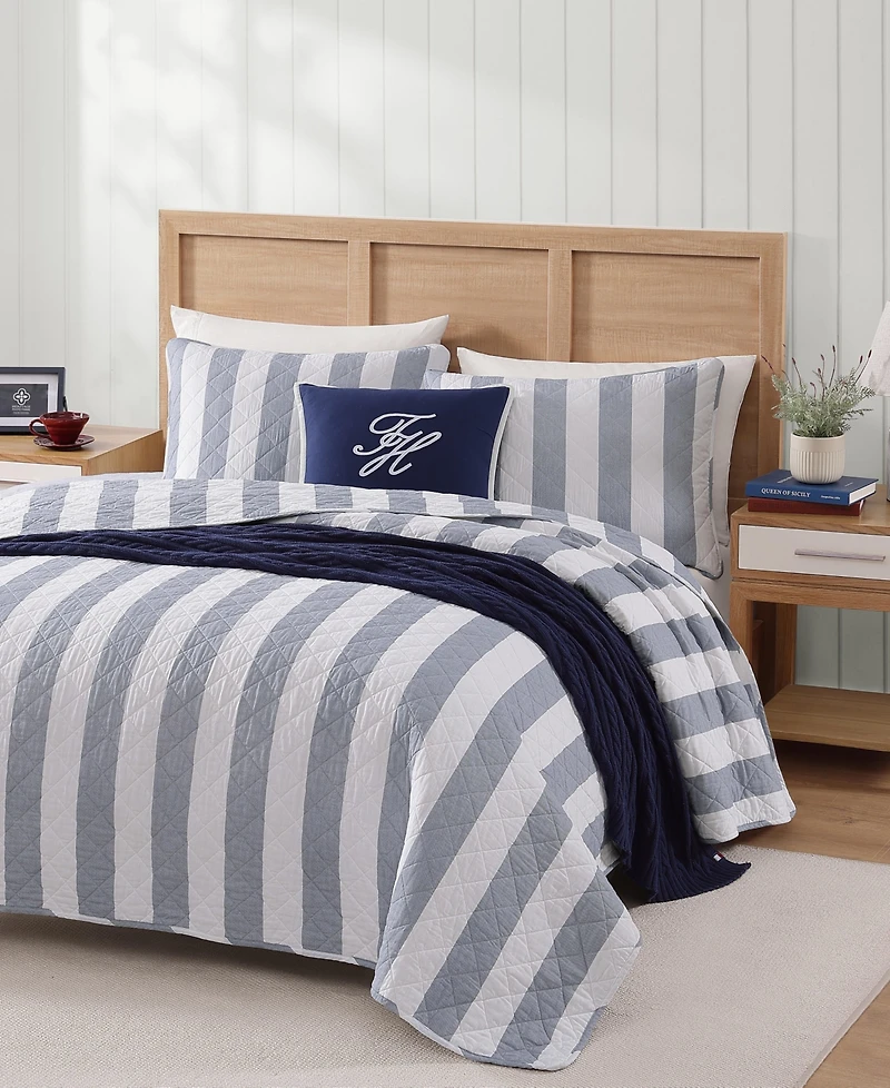 Tommy Hilfiger Capri Stripe Cotton Reversible 3-Pc. Quilt Set