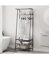 Gaomon Hall Tree Coat Rack with Shoe Storage Bench, 5 Hooks, Metal Frame & Wood Look Design, 60cm Wide Entryway Organizer