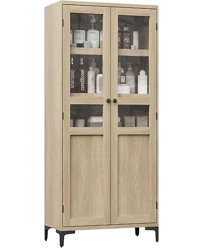 gaomon Kitchen Pantry Storage Cabinets, Tall Storage Cabinet, Tier Bathroom Cabinet with Glass Doors and Adjustable Shelves, Kitchen Hutch