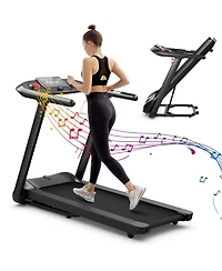 Hongge 4.75HP Folding Treadmill with Preset Programs & Touch Screen-Black