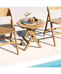 sumyeg Teak Wood Octagon Coffee Table with X-Shaped Legs and Slatted Top