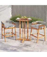 sumyeg Set of 2 Patio Acacia Wood Counter Height Bar Stools with Cushions and Wicker Backs