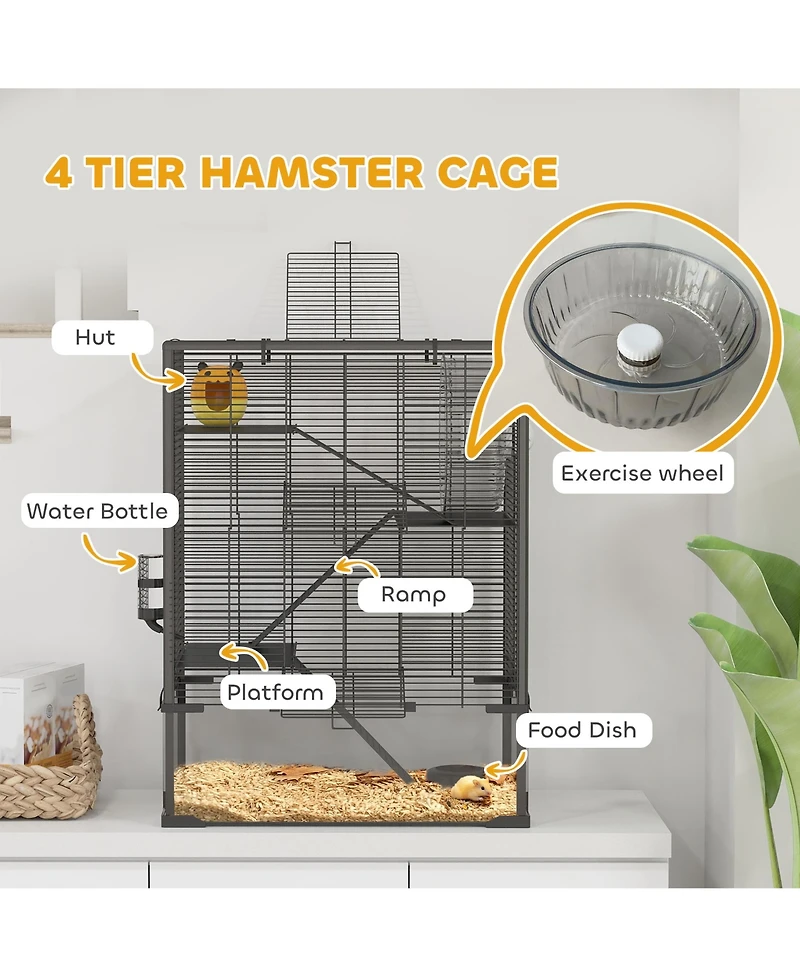 PawHut Hamster Cage, 4 Tiers Hamster k with Deep Glass Bottom, 24"L