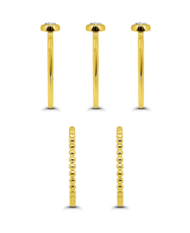 Macy's 1 1/5 cttw 5pc Set- 3-4mm Round Cubic Zirconia Cut Stones Bezel Set on 1.5mm Polish Band + 2- Beaded Rings