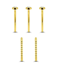 Macy's 1 1/5 cttw 5pc Set- 3-4mm Round Cubic Zirconia Cut Stones Bezel Set on 1.5mm Polish Band + 2- Beaded Rings