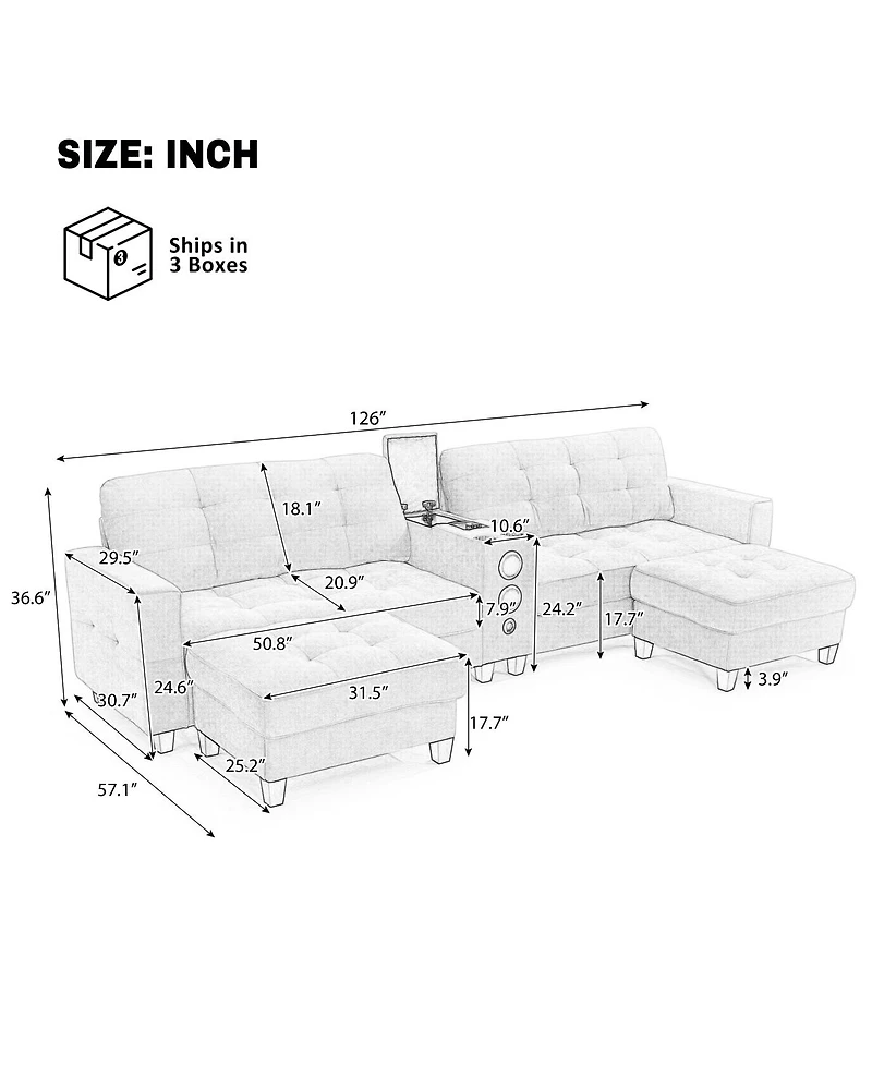 Streamdale Furniture Modern U-shaped Sectional Sofa with Storage Ottomans