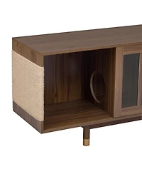 Streamdale Furniture Walnut Tv Stand - Sliding Glass Door