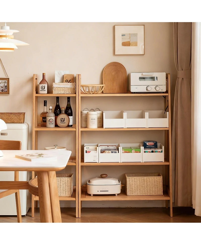 Yigii Solid Oak 4 Tier Ladder Shelf Small Bookcase Stable Frame Living Room Bedroom