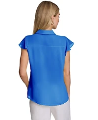 Calvin Klein Women's Ruffle-Front Collared Neck Top