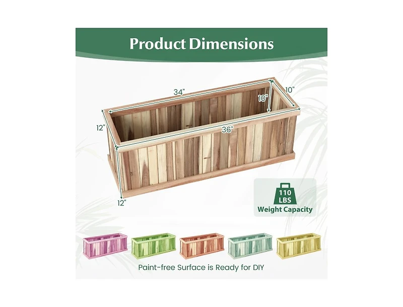 Slickblue Wooden Rectangular Planter Box with Drainage