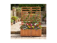 Slickblue 48 Inch Wooden Raised Garden Bed with Trellis & Drainage