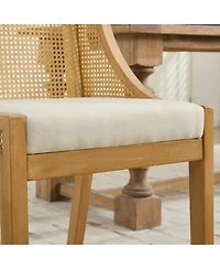 Streamdale Furniture Streamdale Rattan Dining Chairs, Solid Wood Frame, Linen Upholstered Seat, Finish