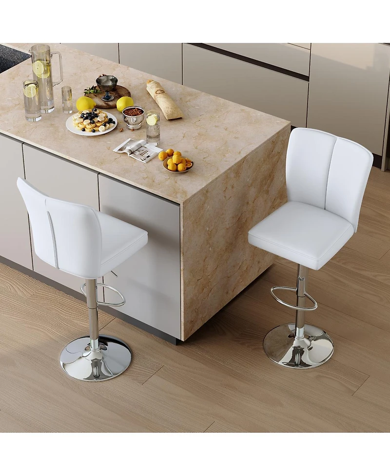 Streamdale Furniture Modern White Pu Bar Stool Set - 2-Piece with Trumpet Legs
