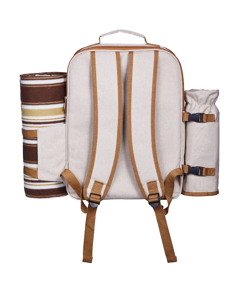 Mecale 4-Person Picnic Backpack with Insulated Cooler, Blanket and Tableware Set