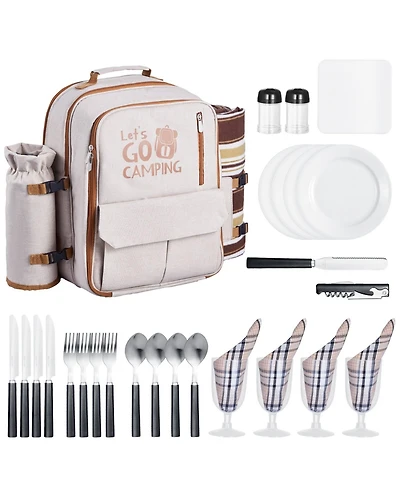 Mecale 4-Person Picnic Backpack with Insulated Cooler, Blanket and Tableware Set