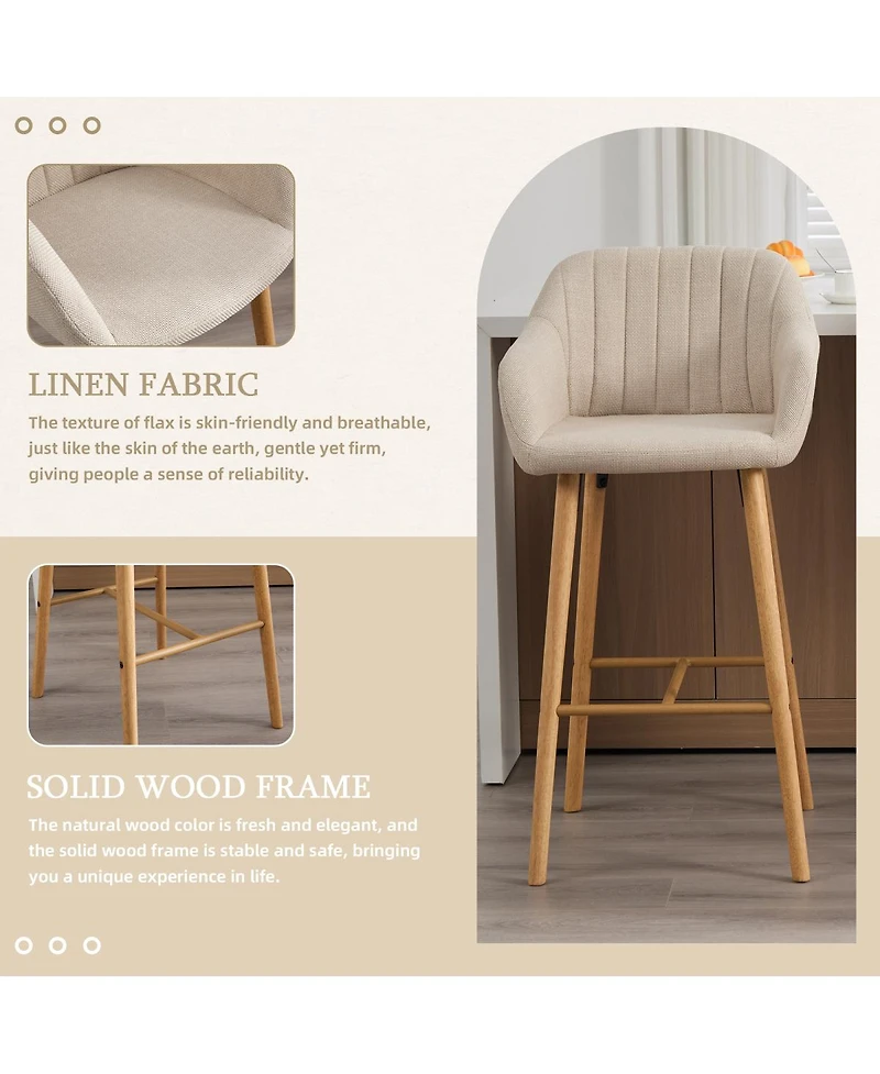 Streamdale Furniture Modern Linen Bar Stools Set of 2 with Back & Armrest