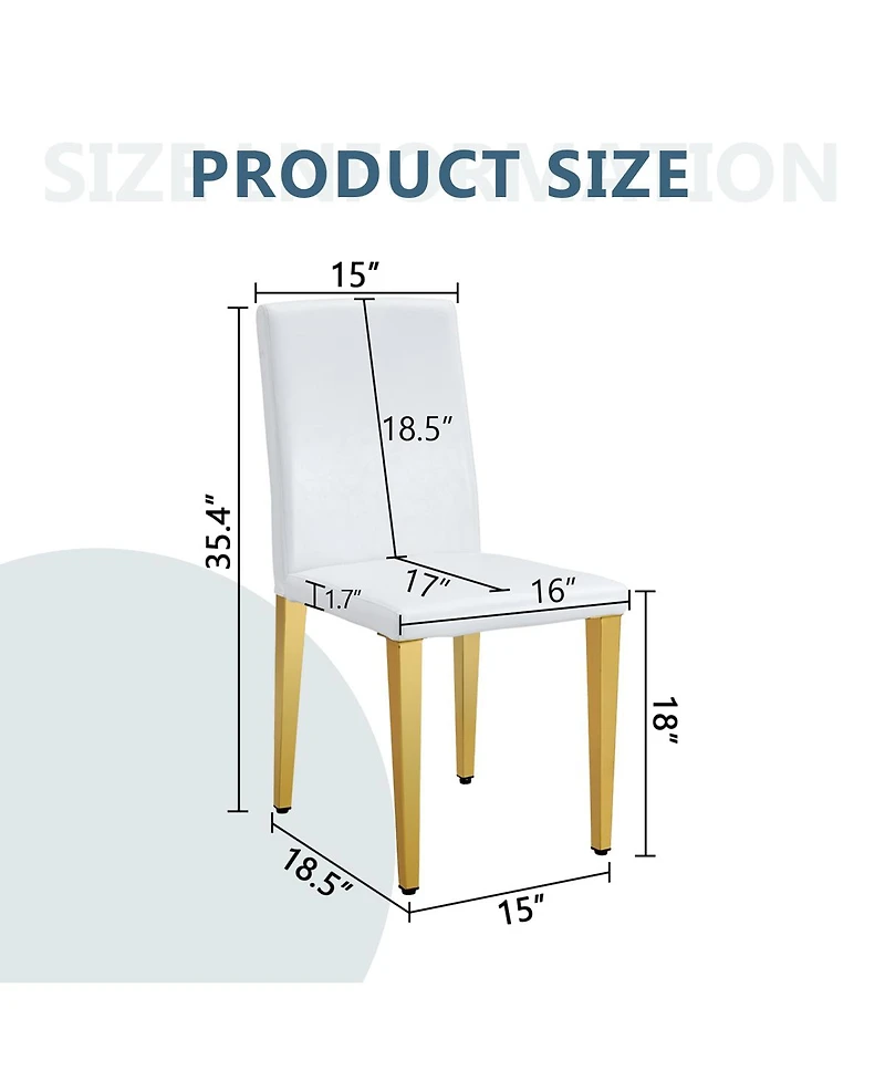 Streamdale Furniture Set of 4 White Pu Dining Chairs with Golden Metal Legs