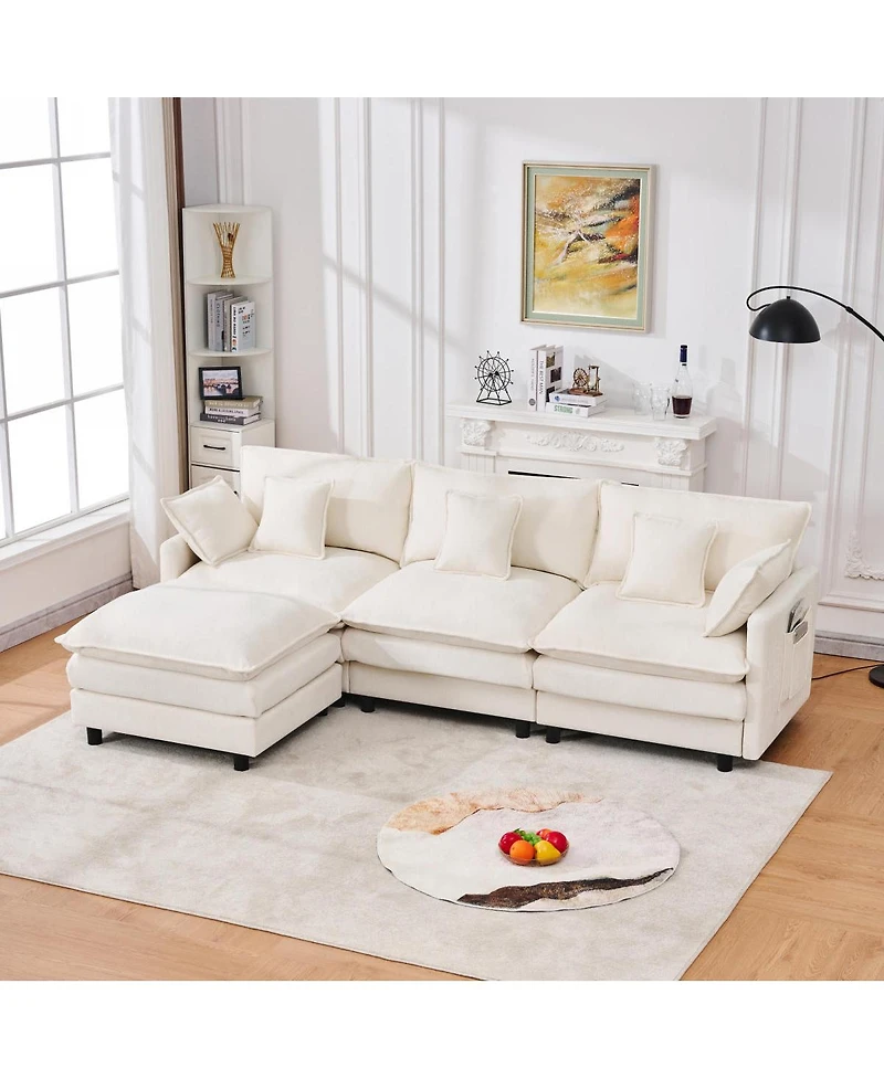 Streamdale Furniture 101.9" 3-seater cashmere sofa w/ movable footstool, modular.
