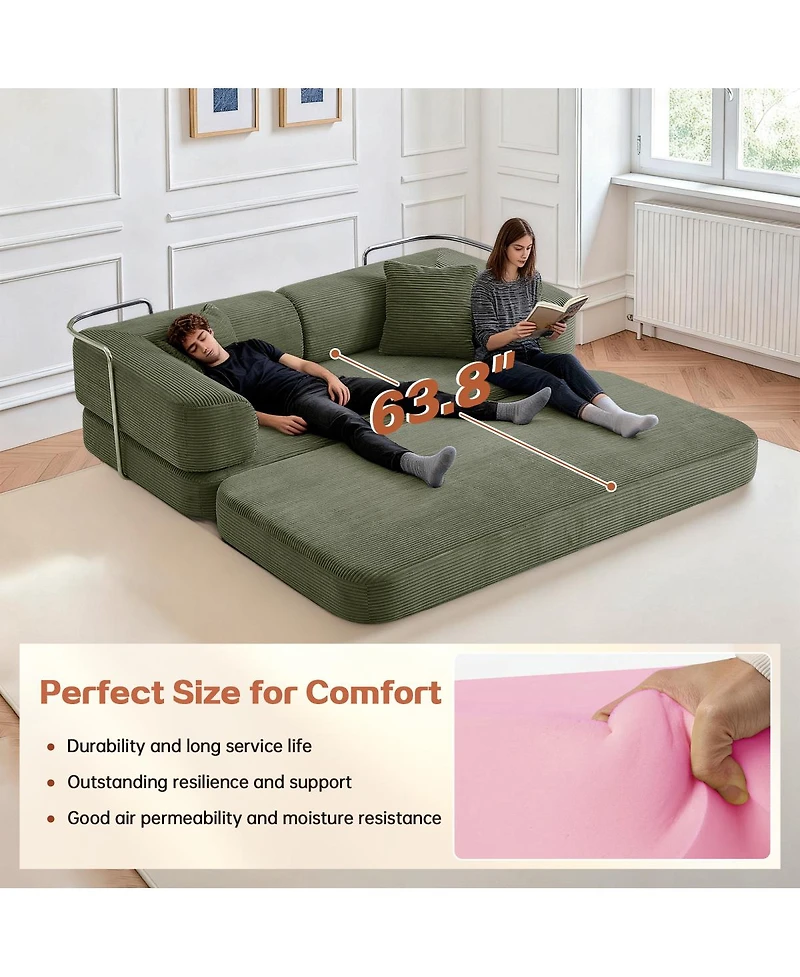 Streamdale Furniture Floor Couch Sofa Bed with Blanket Pillow, Enhanced Frame Stability