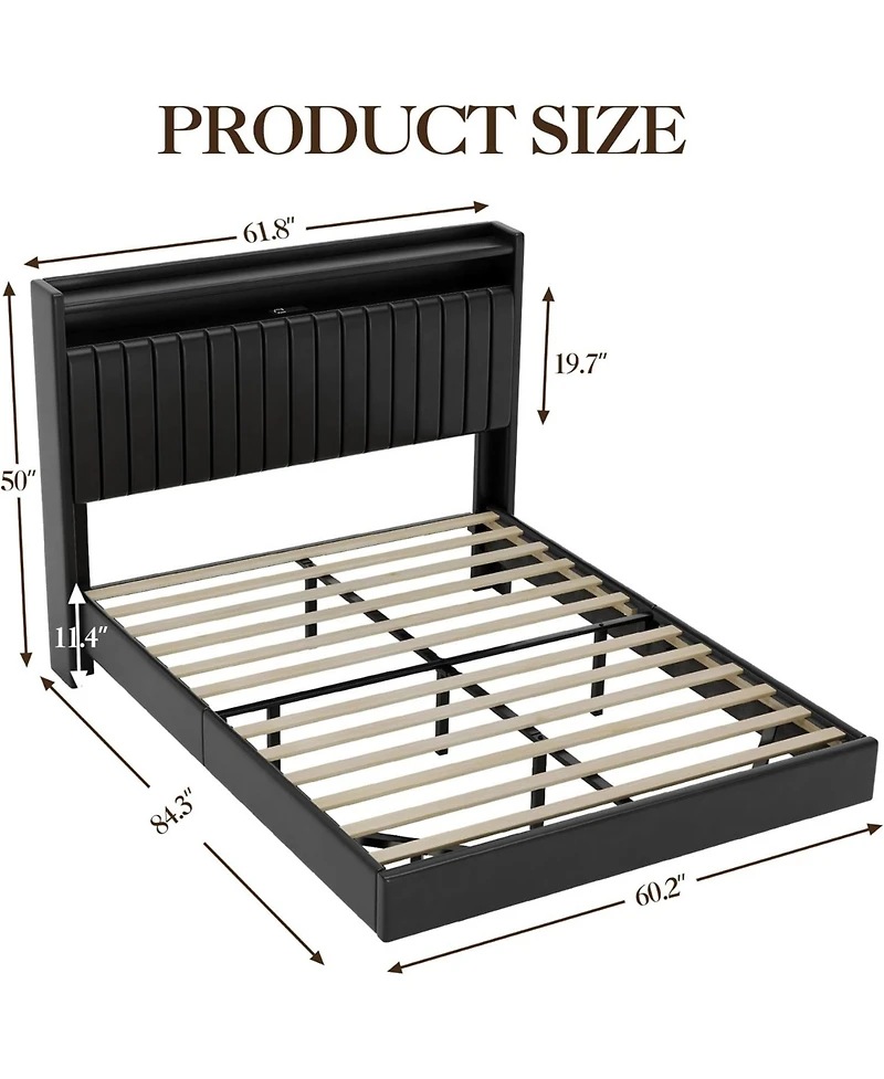 gaomon Full Floating Bed Frame Rgb Led Charging Upholstered Headboard Storage Platform 50 Inch Leather