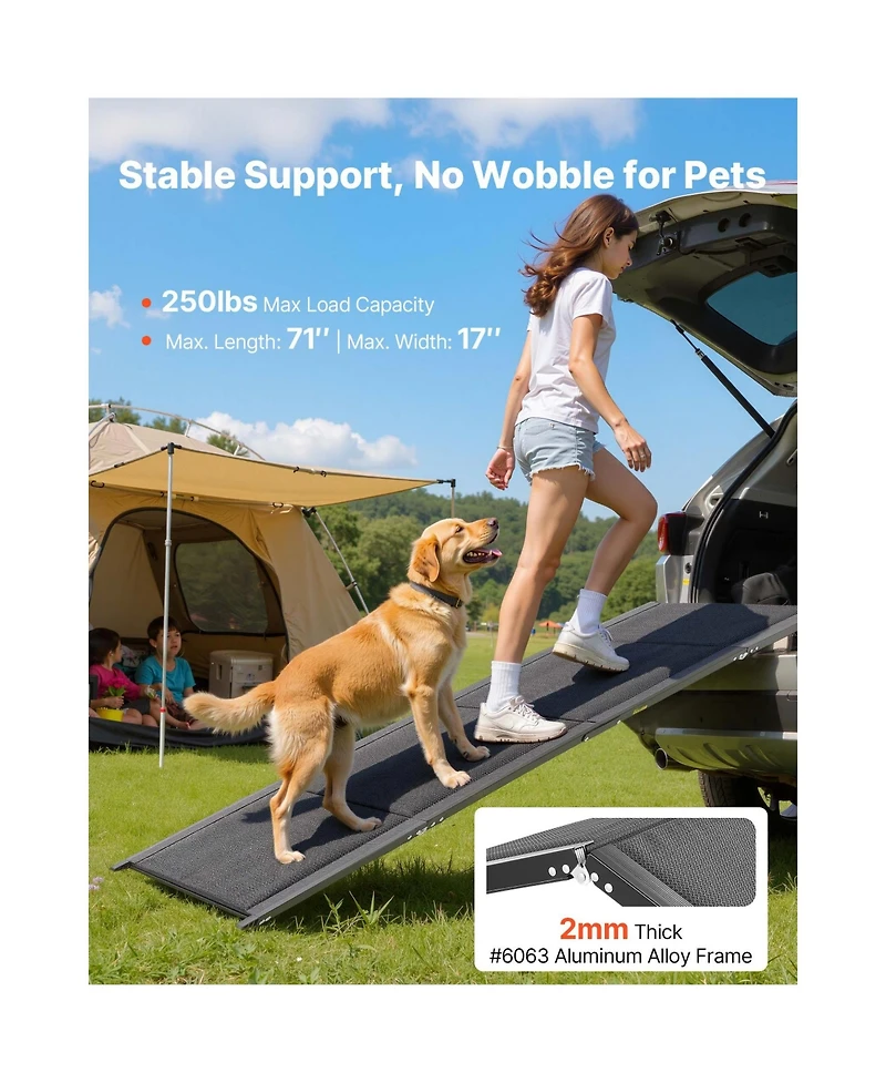 Aostirmotor 71" Extra-Long Folding Dog Ramp for Cars – Non-Slip Surface Supports up to 250 lbs, Portable Pet Ramp for SUVs & Trucks