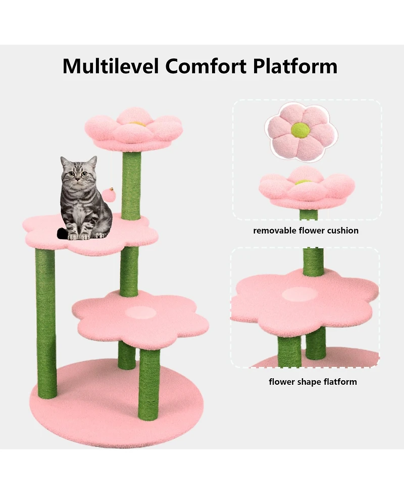 Aostirmotor Multi-Level Cat Tree with Removable Perch & Scratching Posts – Includes Hanging Toy