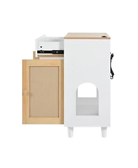 Aostirmotor 3-in-1 Cat Furniture: Litter Box Enclosure with Scratcher & Storage – Modern Side Table Design, Hidden Cat House for Living Room